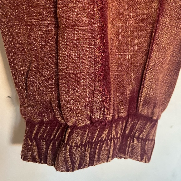 Umgee Wine Burgundy Linen- Cotton Blend Pull on Jogger Pants - Picture 4 of 9